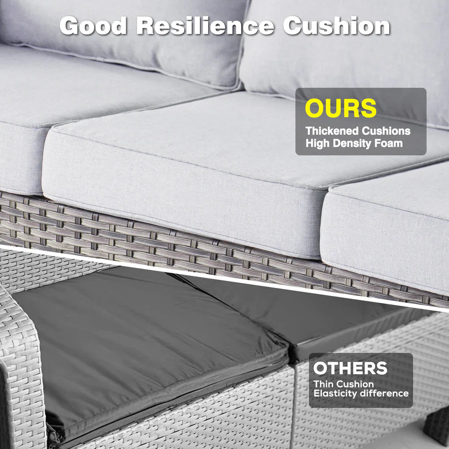 Patio Furniture Set 7-Piece With Cushions Kenard Curved Handrest